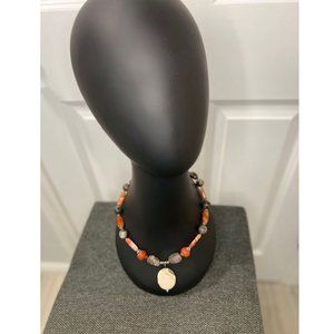 Gemstone Handmade Necklace in Neutrals of Brown, Beige, and Coral Colors - 19"